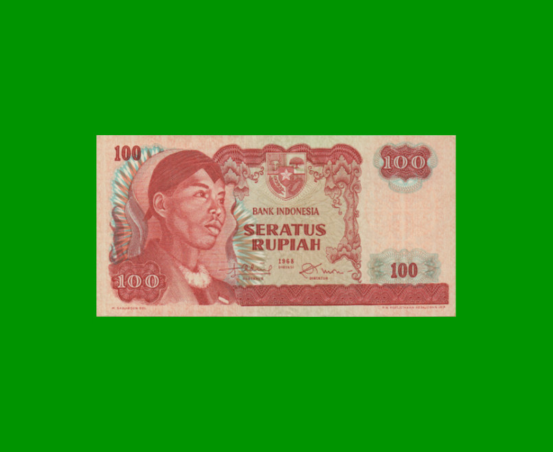 BILLETE DE INDONESIA 100 RUPIAS, PICK 108, AÑO 1968, ESTADO EXCELENTE.-