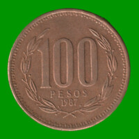 MONEDA DE CHILE 100 PESOS,  AÑO 1987, ESTADO USADA.-