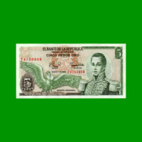 BILLETE DE COLOMBIA $ 5,00, PICK 406f, AÑO 1980, ESTADO EXCELENTE+ .-