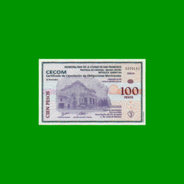 BONO MUNICIPALIDAD DE SAN FRANCISCO $ 100,00, DESMONETIZADO, AÑO 2001, SERIE A, ESTADO SIN CIRCULAR.-