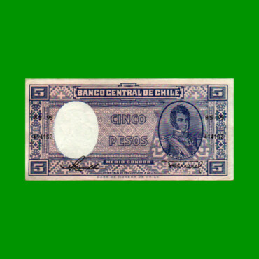 BILLETE DE CHILE $ 5,00, PICK 119, AÑO 1958, ESTADO EXCELENTE.-