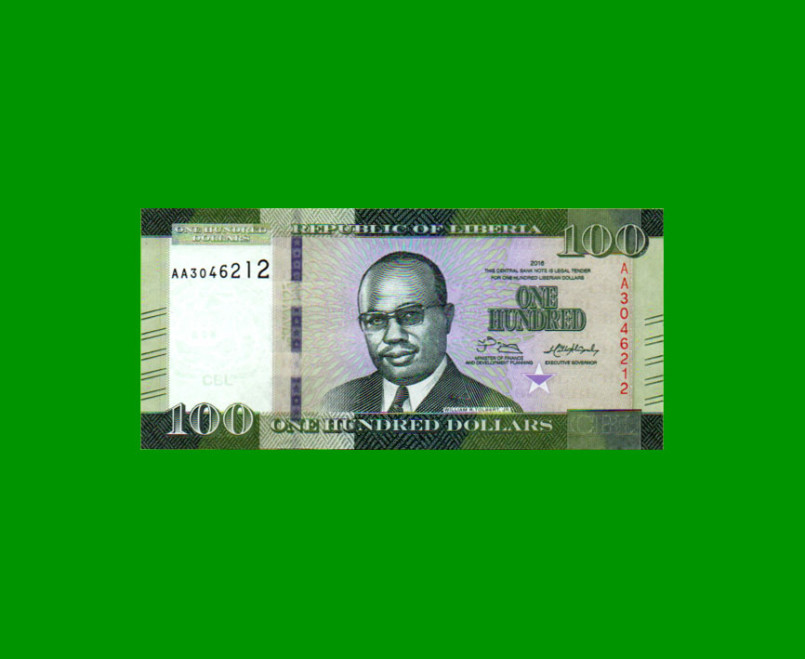 BILLETE DE LIBERIA 100 DOLARES, PICK 35, AÑO 2016, ESTADO SIN CIRCULAR.-