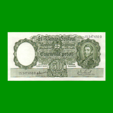 MONEDA NACIONAL $50,00, BOT - , COL 485b, AÑO 1967, ESTADO EXCELENTE- .-