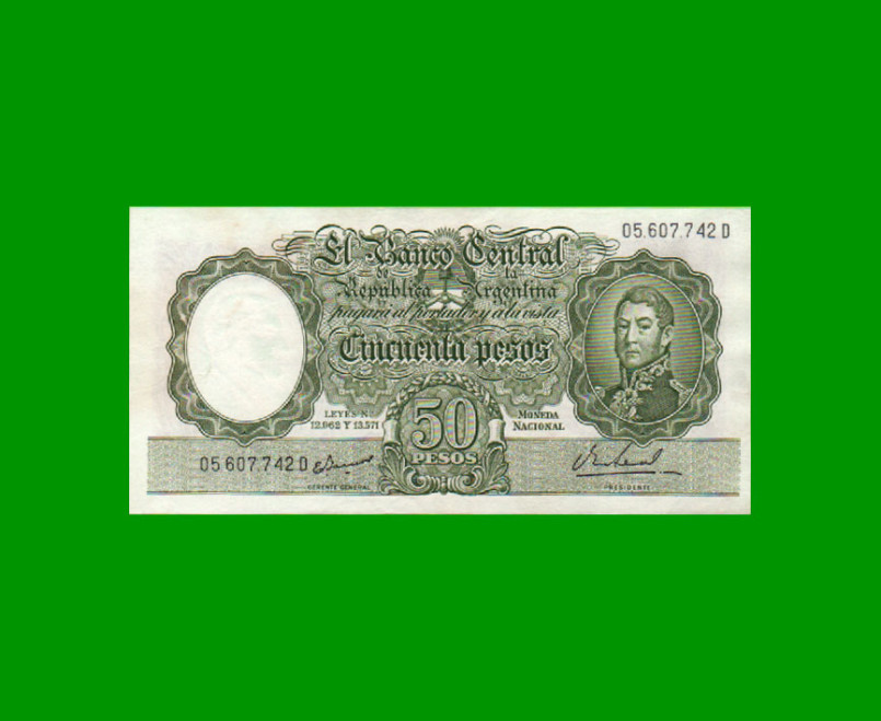 MONEDA NACIONAL $50,00, BOT 2024, AÑO 1967, ESTADO EXCELENTE.-