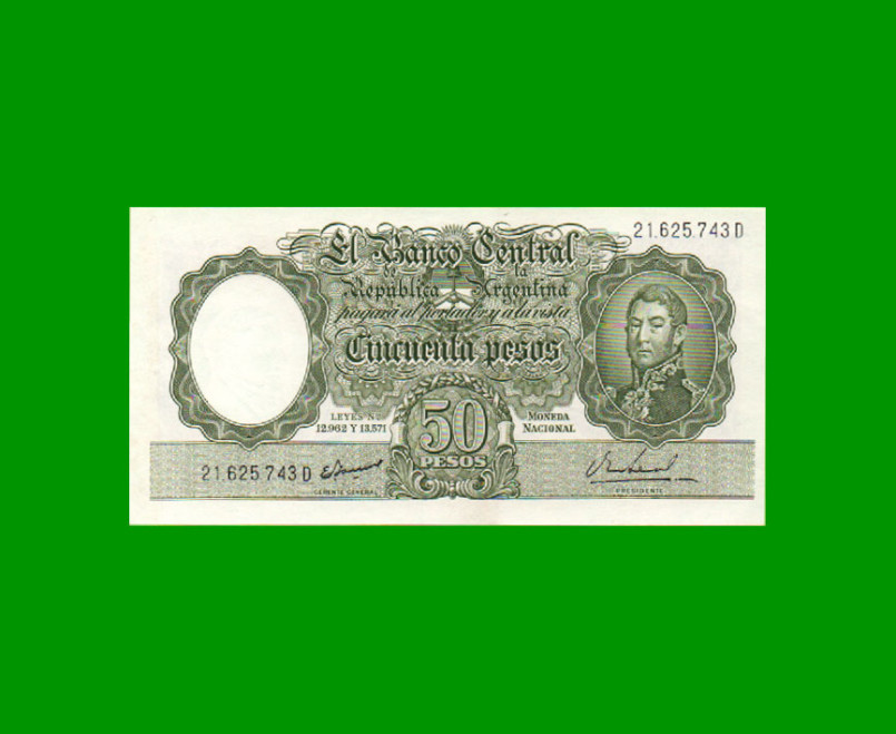 MONEDA NACIONAL $50,00, BOT 2025, AÑO 1968, ESTADO SIN CIRCULAR.-