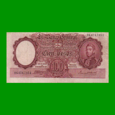 MONEDA NACIONAL $100,00, BOT 2031, FIRMA MARRON, AÑO 1944, ESTADO MUY BUENO- .-