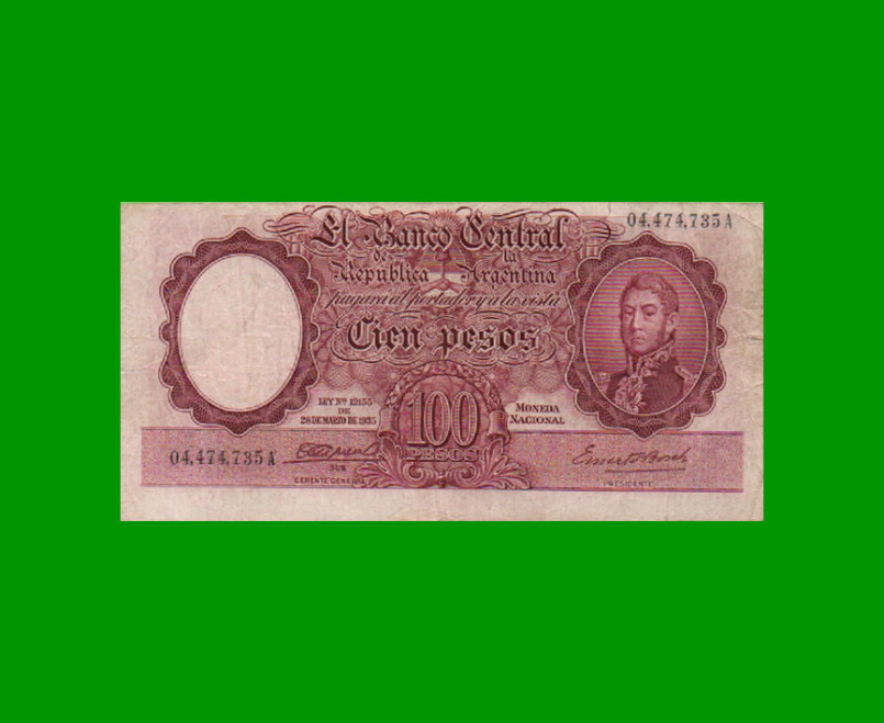 MONEDA NACIONAL $100,00, BOT 2031, FIRMA MARRON, AÑO 1944, ESTADO MUY BUENO- .-