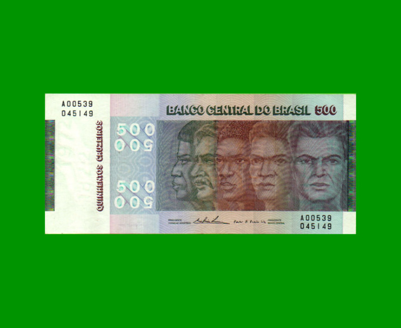 BILLETE DE BRASIL 500 CRUZEIROS, PICK 196b, AÑO 1974, ESTADO MUY BUENO+ .-