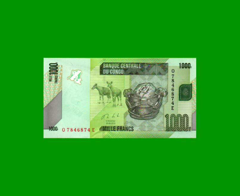 BILLETE DE CONGO 1.000 FRANCOS, PICK NEW, AÑO 2013, ESTADO SIN CIRCULAR.- - Imagen 2