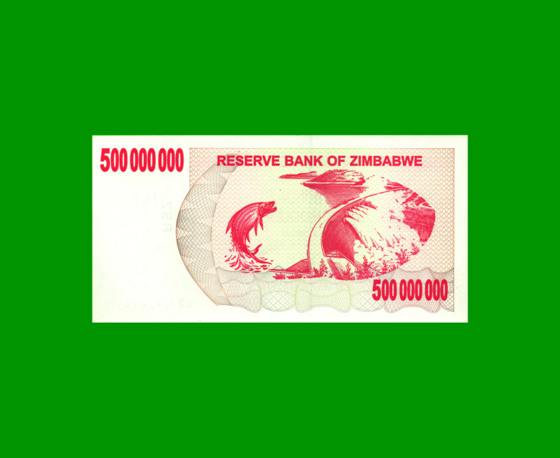 BILLETE DE ZIMBABWE 500.000.000 DOLARES, PICK 60, ESTADO SIN CIRCULAR.- - Imagen 2