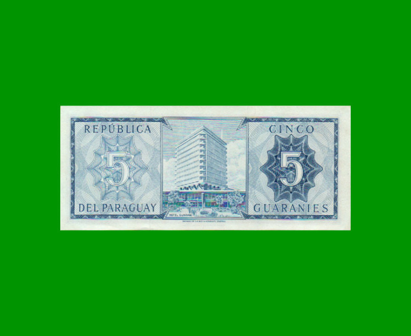 BILLETE DE PARAGUAY 5 GUARANIES, PICK 194, ESTADO SIN CIRCULAR.- - Imagen 2