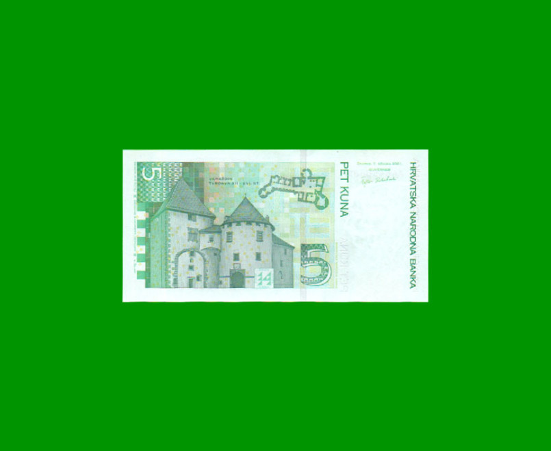 BILLETE DE CROACIA 5 KUNA, PICK 37, AÑO 2001, ESTADO SIN CIRCULAR.- - Imagen 2