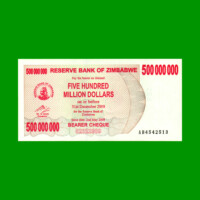BILLETE DE ZIMBABWE 500.000.000 DOLARES, PICK 60, ESTADO SIN CIRCULAR.-