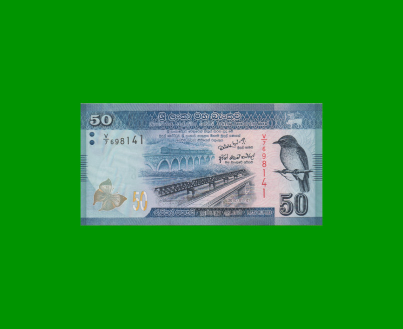 BILLETE DE SRI LANKA 50 RUPIAS, PICK 124a, AÑO 2010, ESTADO SIN CIRCULAR.-