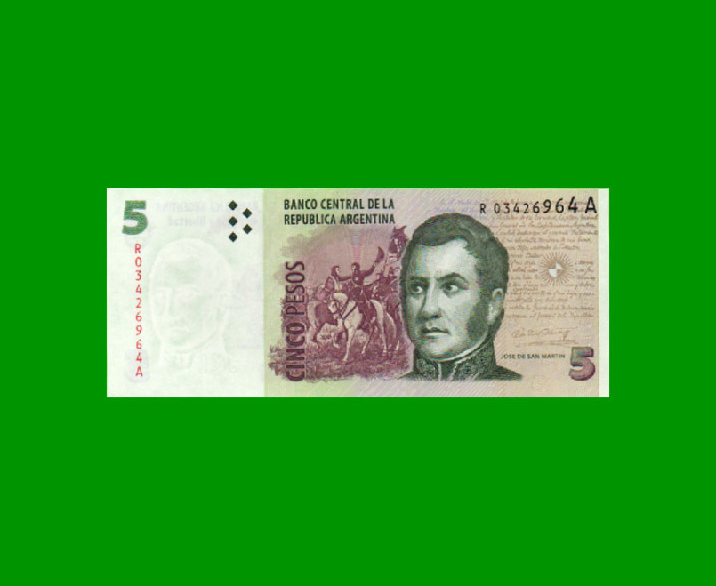 REPOSICION BILLETE CONVERTIBLE SEGUNDO DISEÑO $ 5,00, BOT 3337, ESTADO SIN CIRCULAR.-