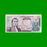 BILLETE DE COLOMBIA $ 10,00, PICK 407g, AÑO 1980, ESTADO EXCELENTE.-