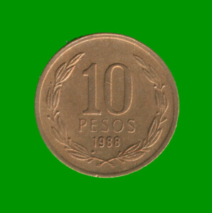 MONEDA DE CHILE 10 PESOS,  AÑO 1988, ESTADO USADA.-