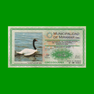 BONO MUNICIPALIDAD DE MIRAMAR DE ANSENUZA 5 DOLARES, AÑO EMISION: 01/11/97, ESTADO SIN CIRCULAR.-