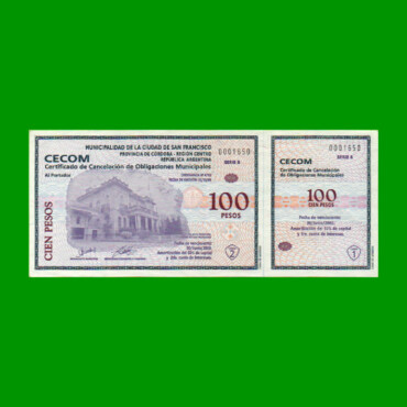 BONO MUNICIPALIDAD DE SAN FRANCISCO $ 100,00, AÑO 2000, SERIE B, ESTADO EXCELENTE.-