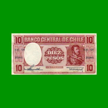 BILLETE DE CHILE $ 10,00, PICK 120, AÑO 1958/59, ESTADO EXCELENTE- .-