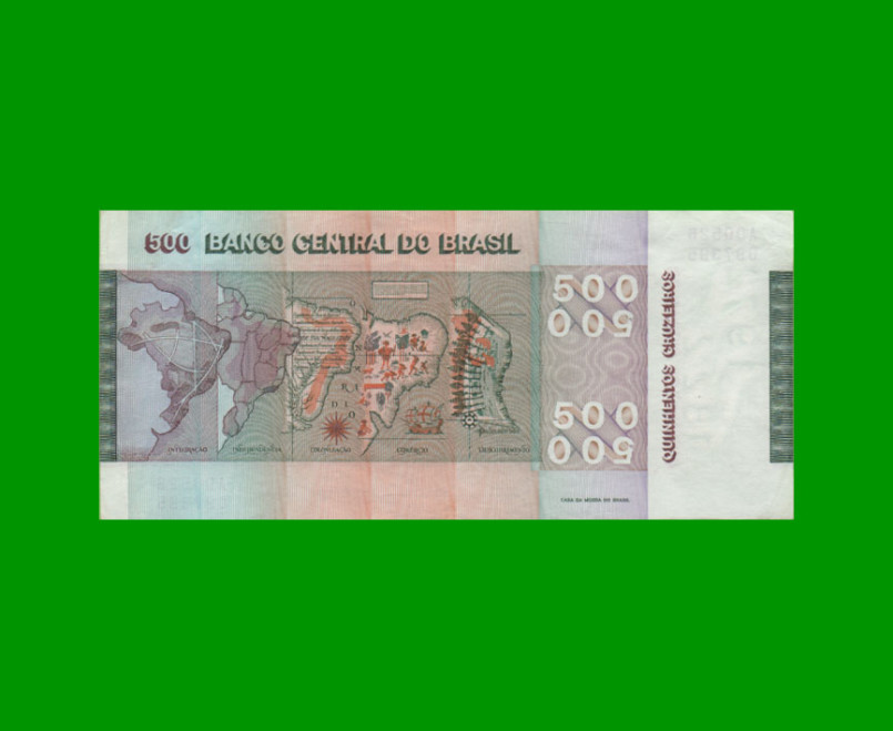 BILLETE DE BRASIL 500 CRUZEIROS, PICK 196b, AÑO 1974, ESTADO EXCELENTE- .- - Imagen 2