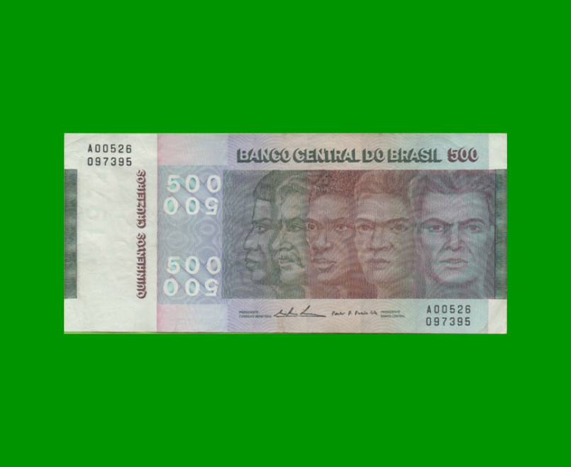 BILLETE DE BRASIL 500 CRUZEIROS, PICK 196b, AÑO 1974, ESTADO EXCELENTE- .-