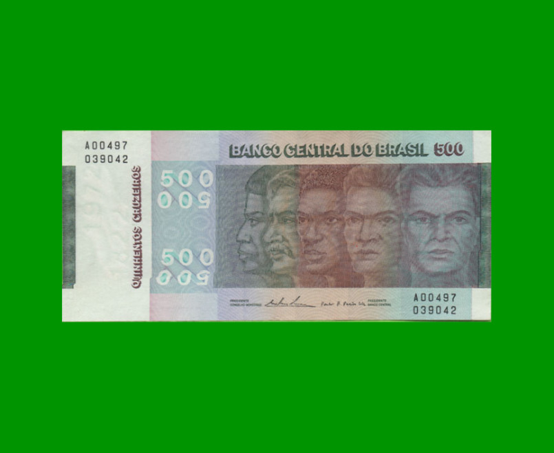 BILLETE DE BRASIL 500 CRUZEIROS, PICK 196b, AÑO 1974, ESTADO EXCELENTE.-