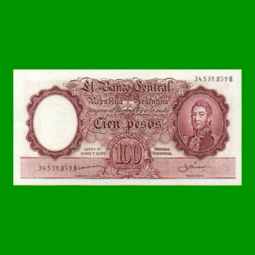 MONEDA NACIONAL $100,00, BOT 2052, AÑO 1959, ESTADO SIN CIRCULAR.-