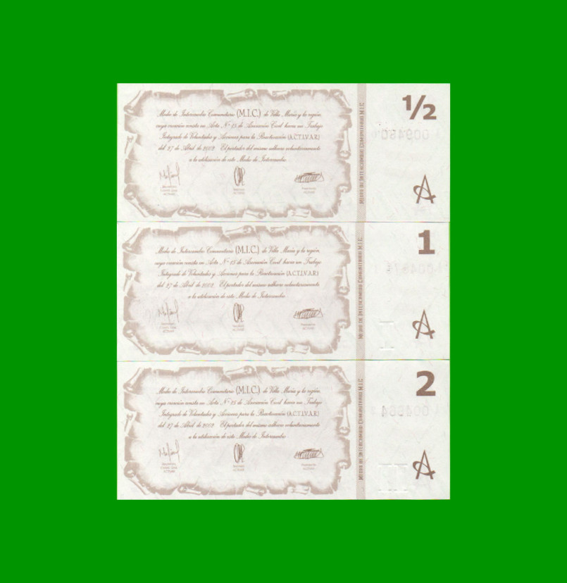 SERIE BONOS TRUEQUE VILLA MARIA Y LA REGION, AÑO 2002, ESTADO SIN CIRCULAR.- - Imagen 4