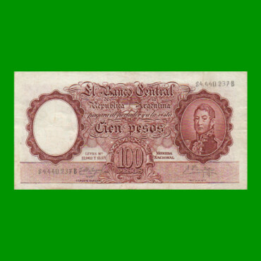 MONEDA NACIONAL $100,00, BOT 2058, AÑO 1961, ESTADO MUY BUENO.-