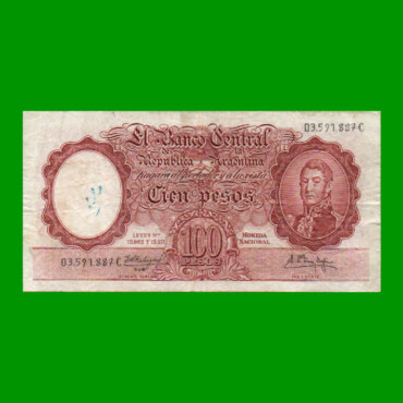 MONEDA NACIONAL $100,00, BOT 2059, AÑO 1961, ESTADO MUY BUENO- .-
