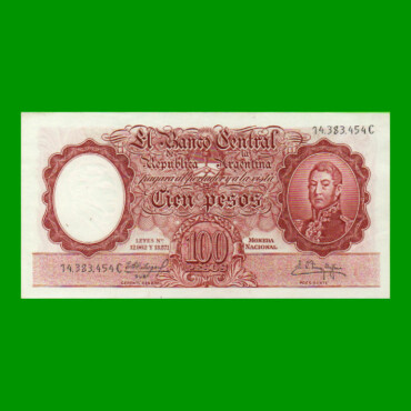 MONEDA NACIONAL $100,00, BOT 2060, AÑO 1962, ESTADO EXCELENTE.-