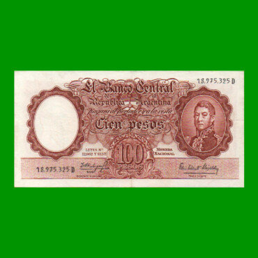 MONEDA NACIONAL $100,00, BOT 2068, AÑO 1964, ESTADO MUY BUENO+ .-