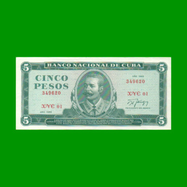 BILLETE DE CUBA $5,00 PICK 103d, AÑO 1988, ESTADO EXCELENTE+ .-