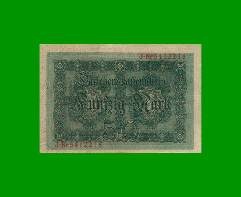 BILLETE DE ALEMANIA 50 MARCOS, PICK 49b, AÑO 1914, ESTADO MUY BUENO+ .- - Imagen 2