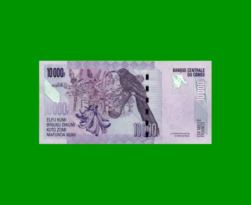 BILLETE DE CONGO 10.000 FRANCOS, PICK NEW, AÑO 2013, ESTADO SIN CIRCULAR.- - Imagen 2