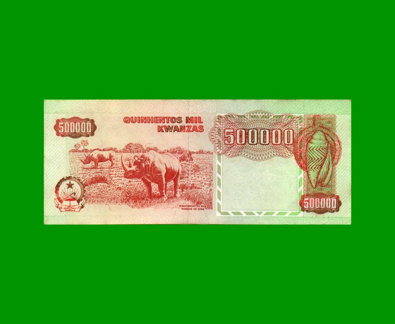 BILLETE DE ANGOLA 500.000 KWANZAS, PICK 134, AÑO 1991, ESTADO EXCELENTE.- - Imagen 2