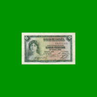 BILLETE DE ESPAÑA 5 PESETAS, PICK 85, AÑO 1935, ESTADO BUENO+ .-