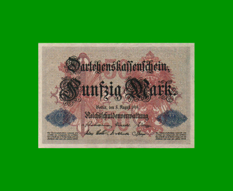 BILLETE DE ALEMANIA 50 MARCOS, PICK 49b, AÑO 1914, ESTADO MUY BUENO+ .-