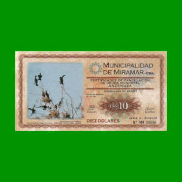 BONO MUNICIPALIDAD DE MIRAMAR DE ANSENUZA 10 DOLARES, AÑO EMISION: 01/11/97, ESTADO SIN CIRCULAR.-