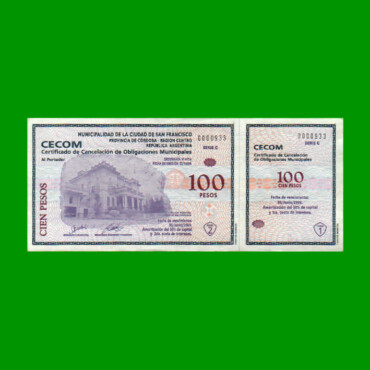 BONO MUNICIPALIDAD DE SAN FRANCISCO $ 100,00, AÑO 2000, SERIE C, ESTADO EXCELENTE.-