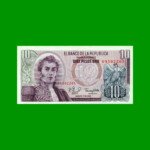 BILLETE DE COLOMBIA $ 10,00, PICK 407g, AÑO 1980, ESTADO SIN CIRCULAR.-