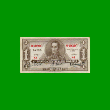 BILLETE DE BOLIVIA 1 BOLIVIANO, PICK 128a, AÑO 1928, ESTADO EXCELENTE.-