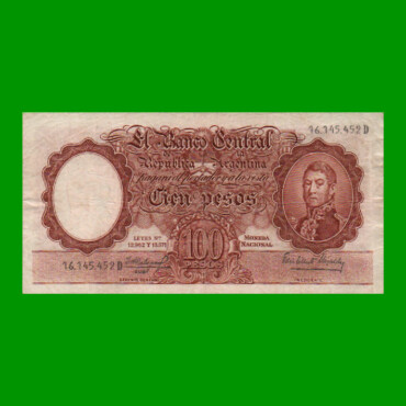 MONEDA NACIONAL $100,00, BOT 2068a, AÑO 1964, ESTADO MUY BUENO- .-