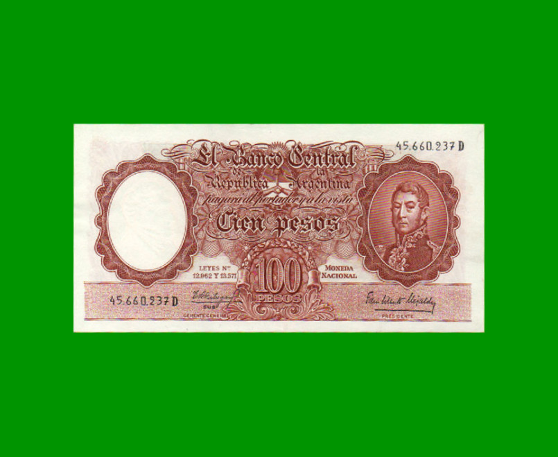 MONEDA NACIONAL $100,00, BOT 2069, AÑO 1965, ESTADO EXCELENTE.-