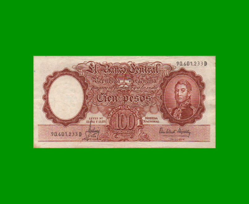 MONEDA NACIONAL $100,00, BOT 2071a, AÑO 1965, ESTADO MUY BUENO.-