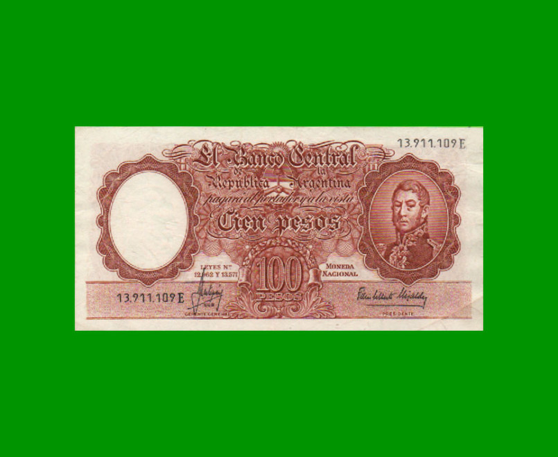 MONEDA NACIONAL $100,00, BOT 2073a, AÑO 1966, ESTADO MUY BUENO+ .-