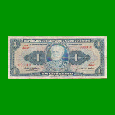 BILLETE DE BRASIL 1 CRUZEIRO, PICK 150c, AÑO 1956, ESTADO BUENO.-