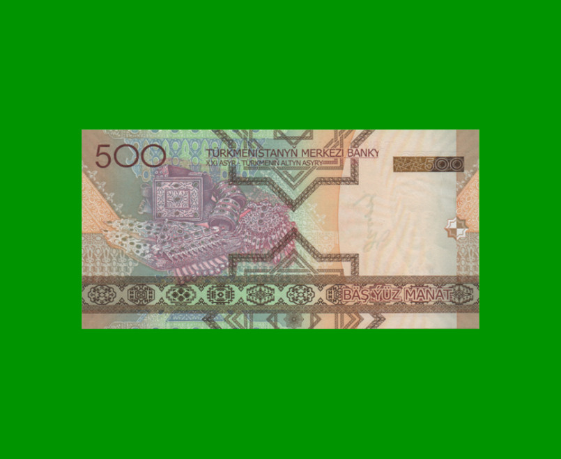 BILLETE DE TURKMENISTAN 500 MANAT, PICK 19, AÑO 2005, ESTADO SIN CIRCULAR.- - Imagen 2