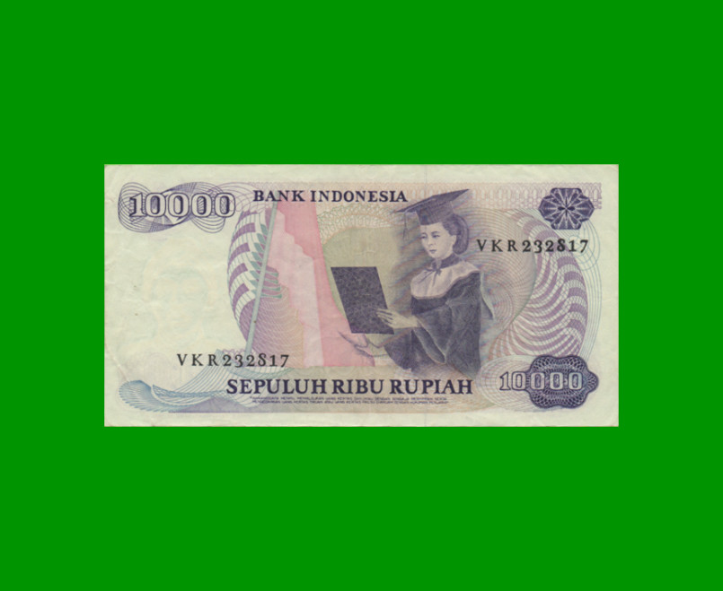 BILLETE DE INDONESIA 10.000 RUPIAS, PICK 126, AÑO 1985, ESTADO MUY BUENO+ .- - Imagen 2